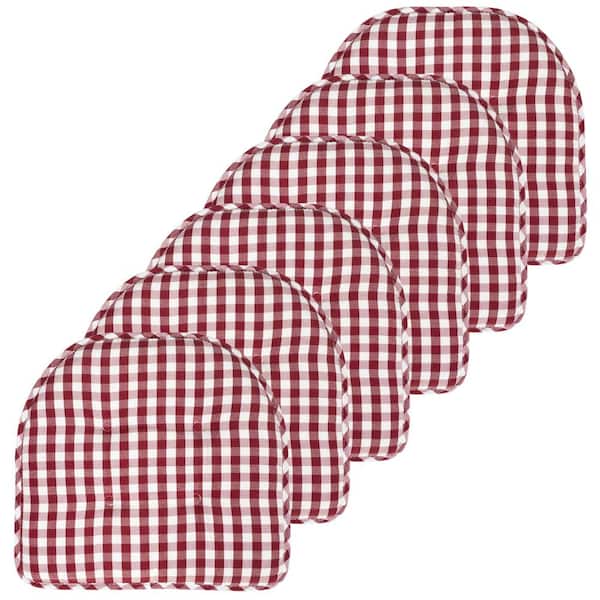 Sweet Home Collection Buffalo Checkered Memory Foam 17 in. x 16 in. U-Shaped Non-Slip Indoor/Outdoor Chair Seat Cushion Wine/White (6-Pack)