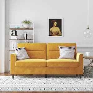Concord 72 in. W, Sloped Arm, Fabric Rectangle Sofa in Mustard Yellow Velvet