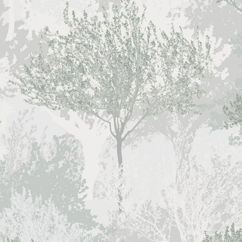 Sage and White Birch Tree Forest Wallpaper