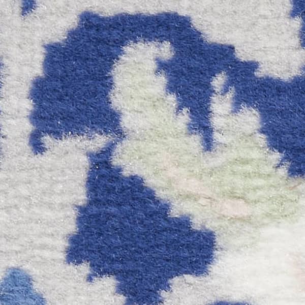 8' X 10' Navy Blue Ivory and Beige Floral Distressed Non Skid Area Rug