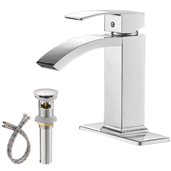 Single Handle Single Hole Bathroom Faucet with Deckplate Included and Drain Kit Included in Polished Chrome