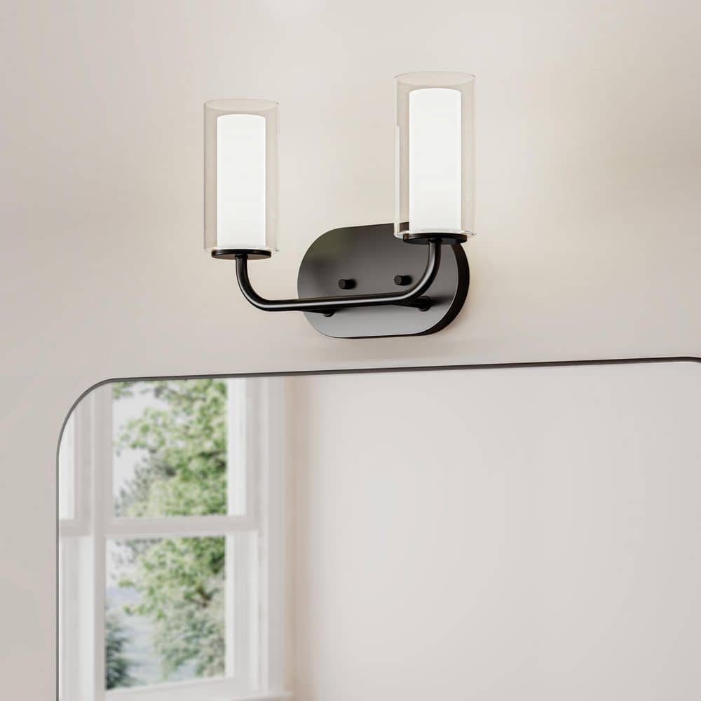 Mack 12.5 In. 2-Light Matte Black Modern Traditional Vanity Light with Layered Glass Shades price history on PriceWatchPro