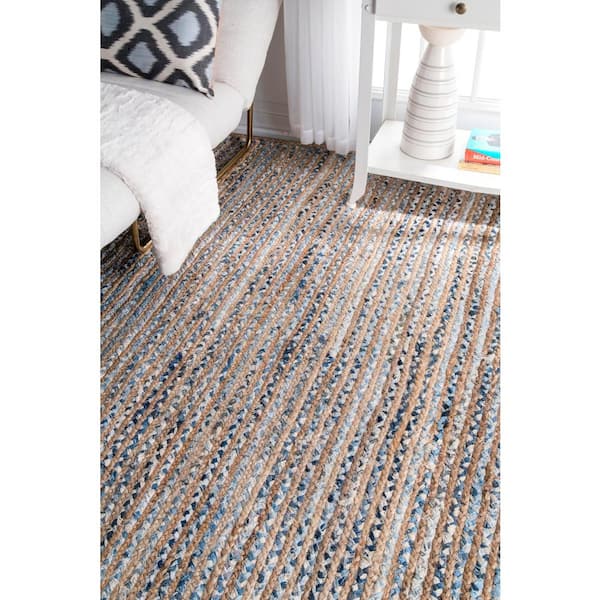 nuLOOM 8 x 10 Braided Ivory Indoor/Outdoor Stripe Coastal Area Rug in the  Rugs department at