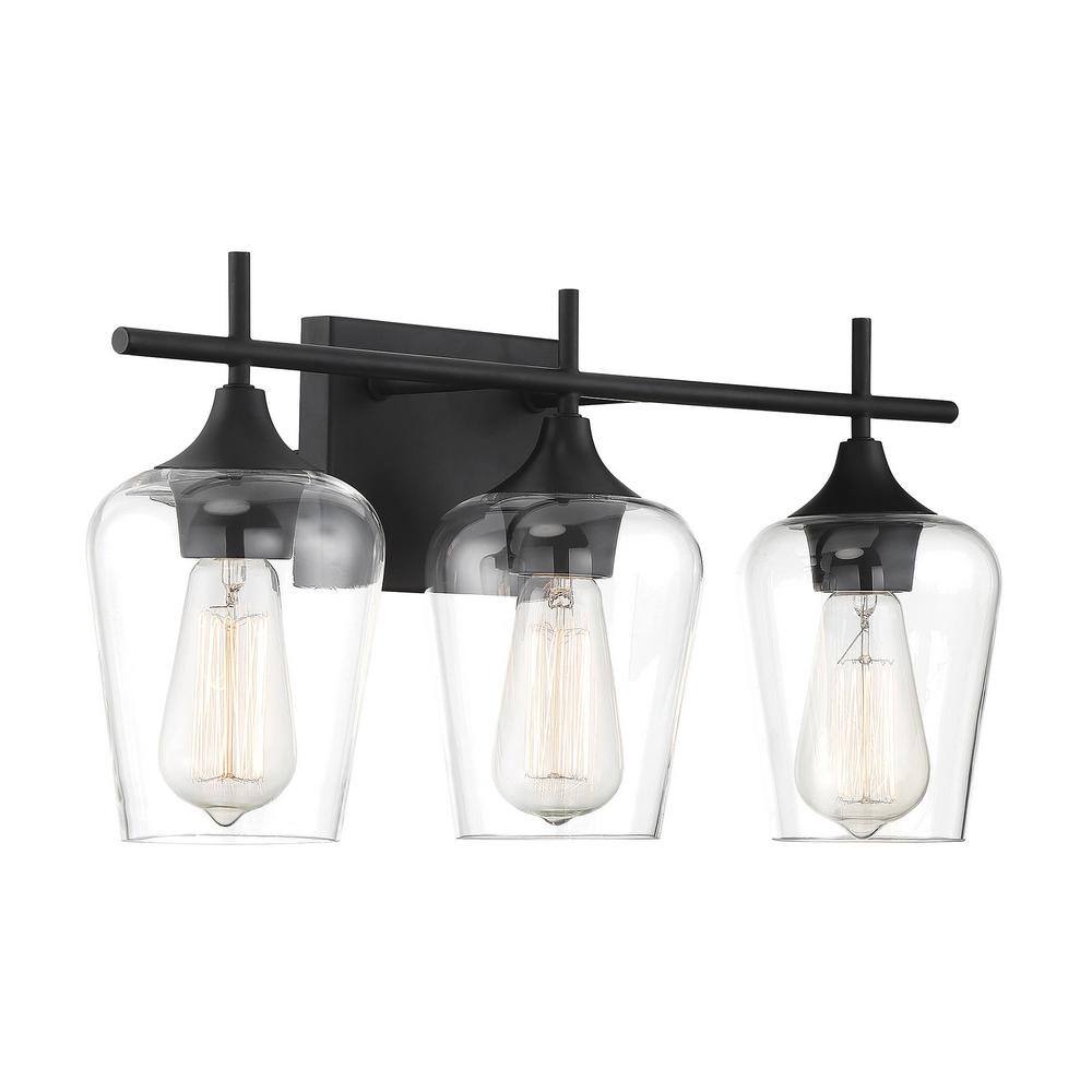 Octave Black and Clear Glass 3-Light Vanity Fixture