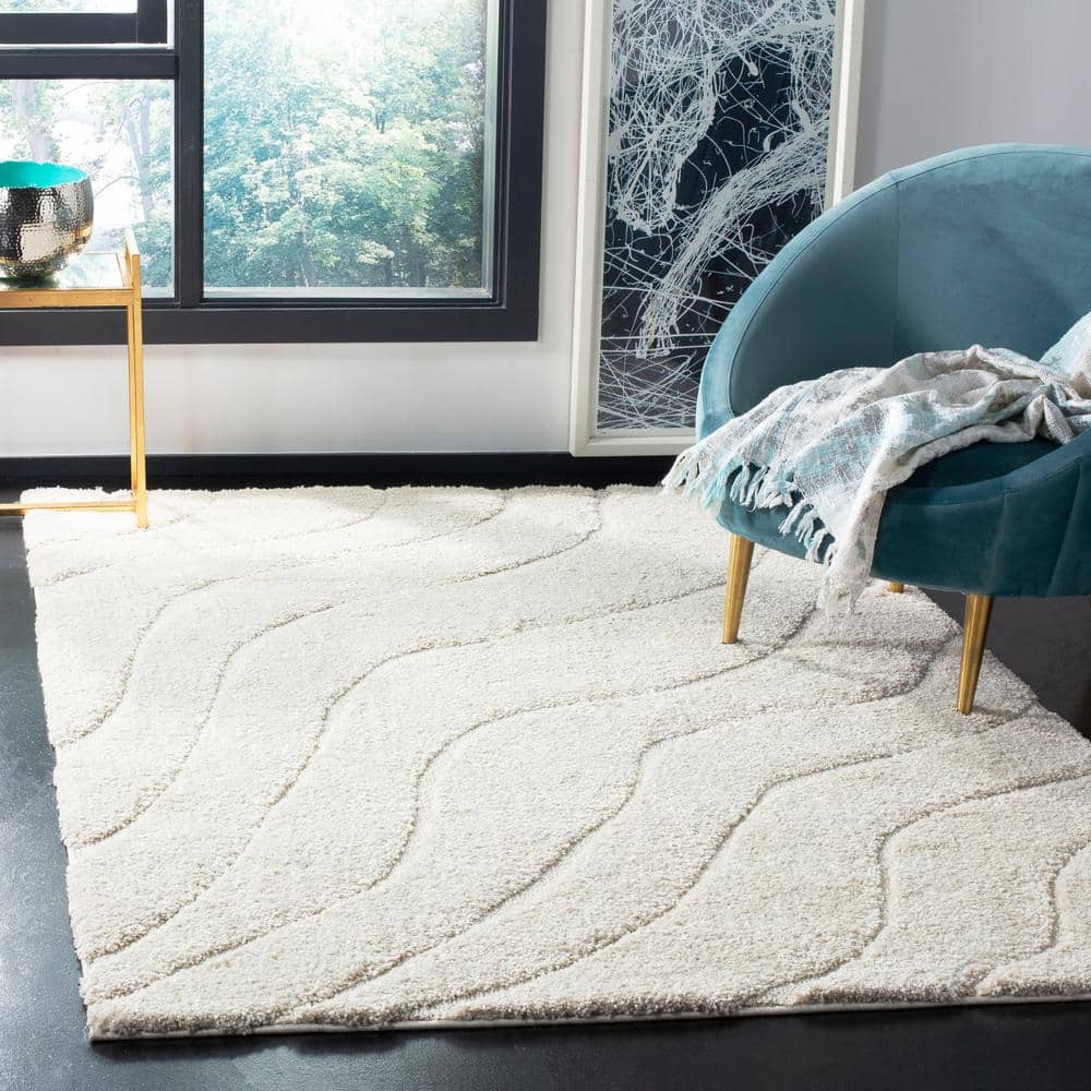 Cream 8' x 10' Synthetic Shag Area Rug