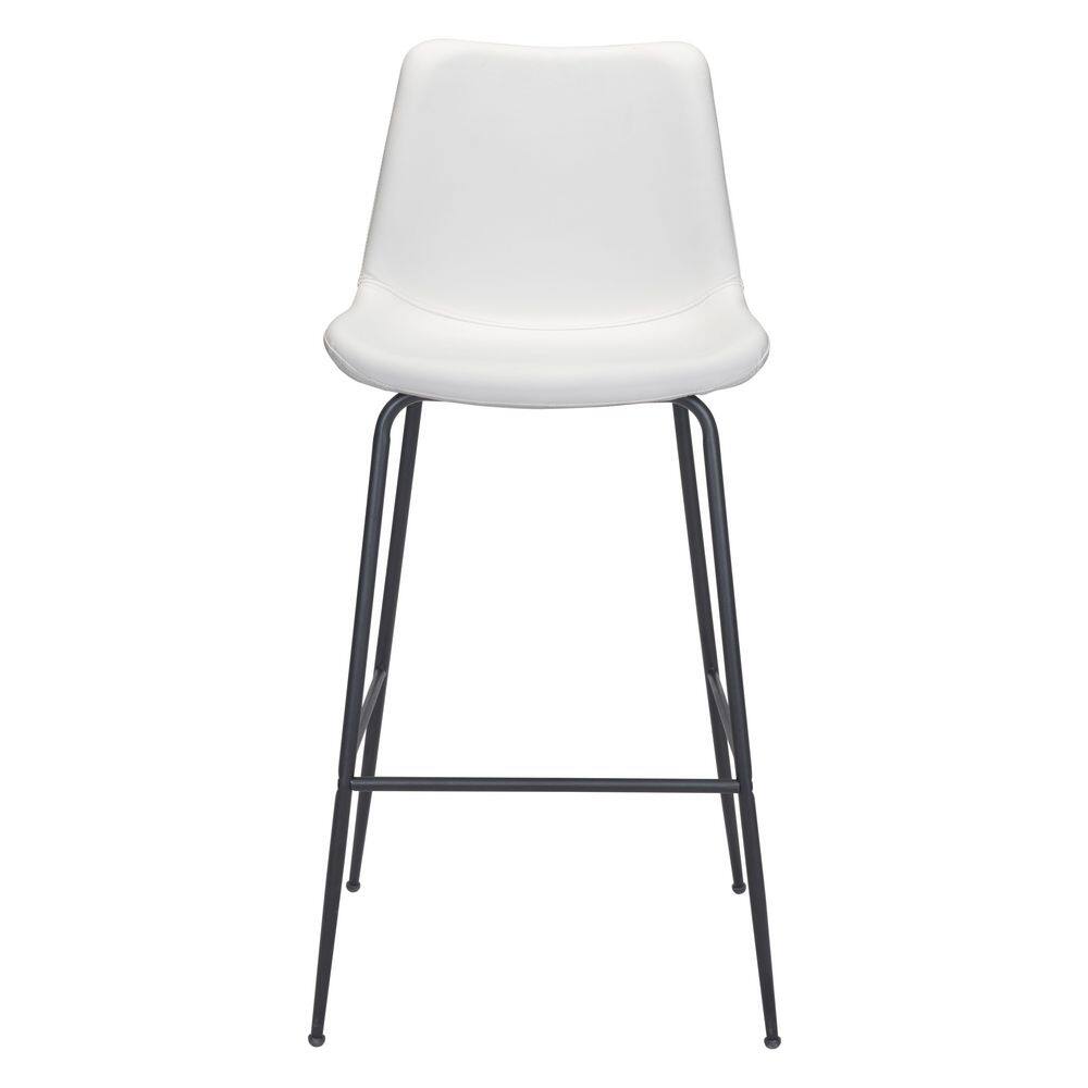 Byron Contemporary White Leather & Metal Bar Stool