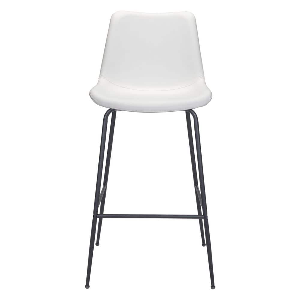 Byron Contemporary White Leather & Metal Bar Stool