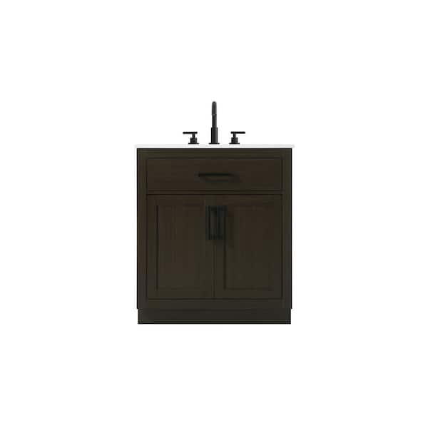 30 in. Single Sink Mocha Brown Bath Vanity with White Engineered Marble Top