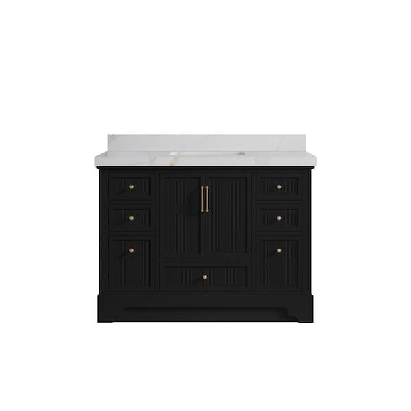 Willow Collections Alys 48 in. W x 22 in. D x 36 in. H Single Sink Bath Vanity in Black with 2 in. Calacatta Sienna Top