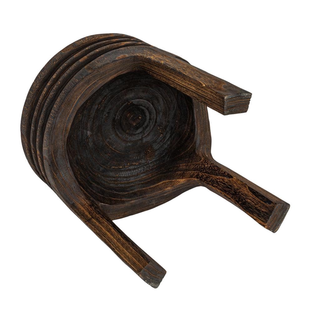 Charred Brown Hand-Carved Paulownia Wood Accent Stool