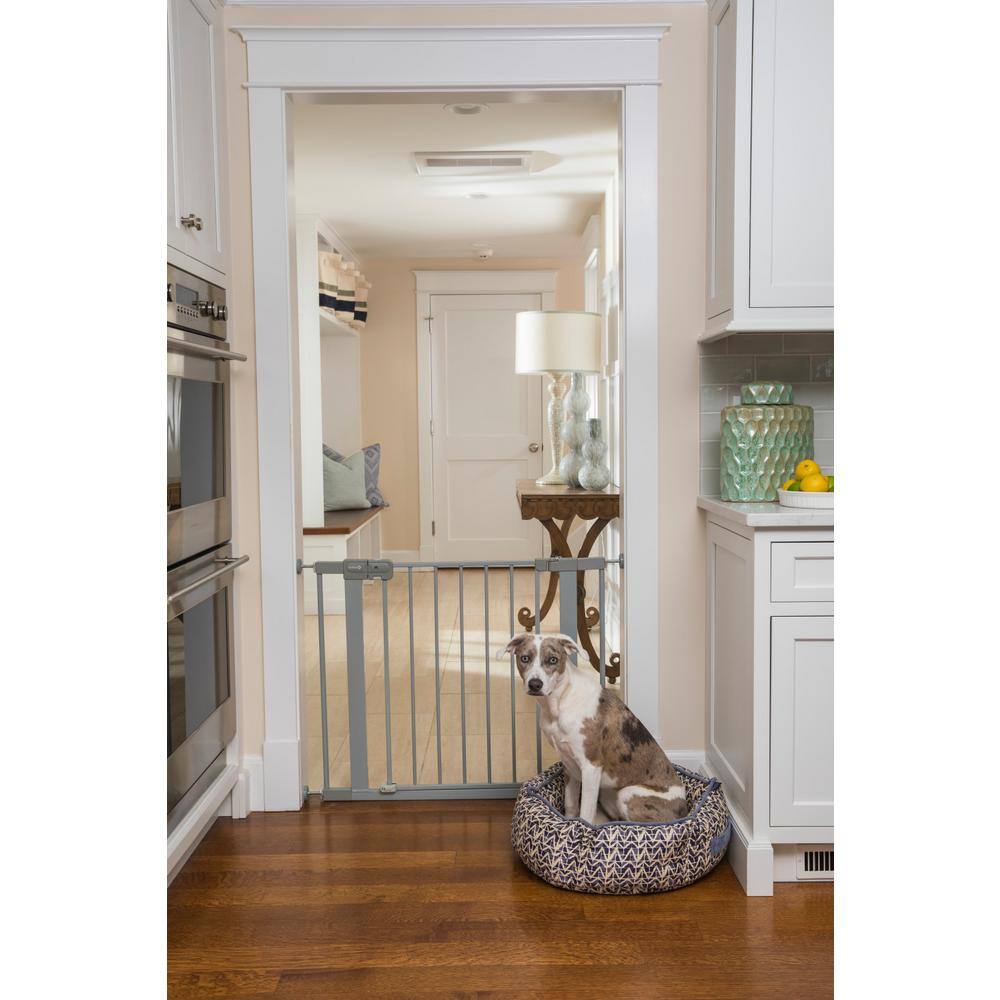 Gray Metal Pressure Mounted Auto-Close Safety Gate