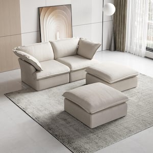 82.5 in. W Flared Arm Linen 3-Seater Modular Free Combination Sofa in Beige