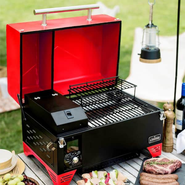 ASMOKE Portable 8-In-1 BBQ Wood Pellet Grill and Smoker with Revolutionary  ASCA System in Burgundy Red AS350R - The Home Depot