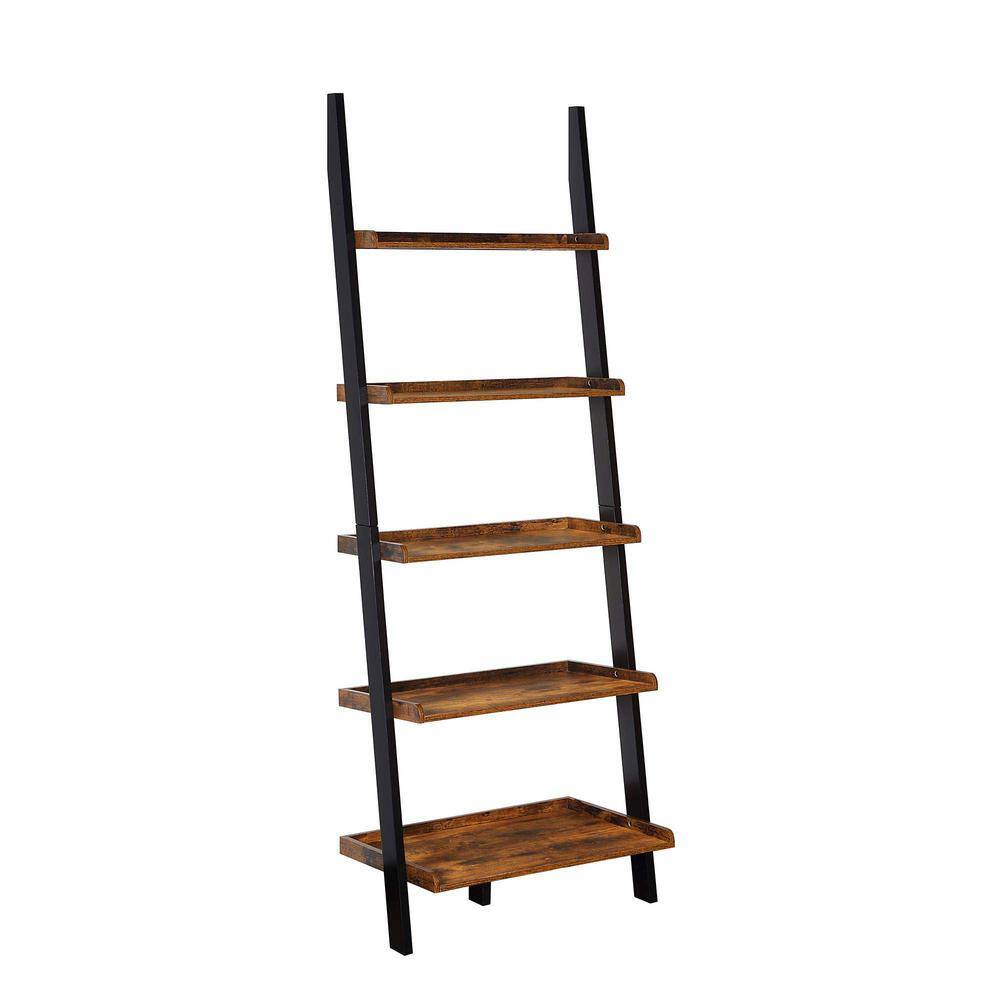 Barnwood and Black Adjustable Wood Ladder Bookshelf