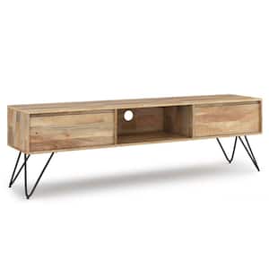 Hunter Solid Mango Wood 68 in. Wide Industrial TV Media Stand in Natural for TVs up to 75 in.