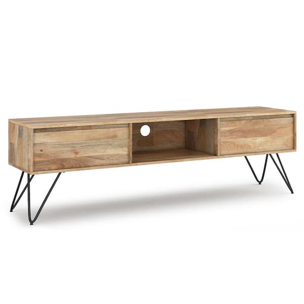 Simpli Home Hunter Solid Mango Wood 68 in. Wide Industrial TV Media Stand in Natural for TVs up to 75 in.