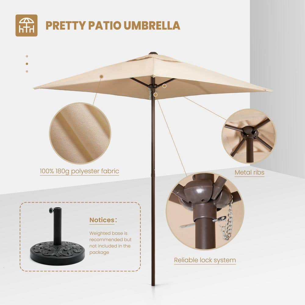 Beige 6-Piece Steel and Glass Outdoor Dining Set with Umbrella