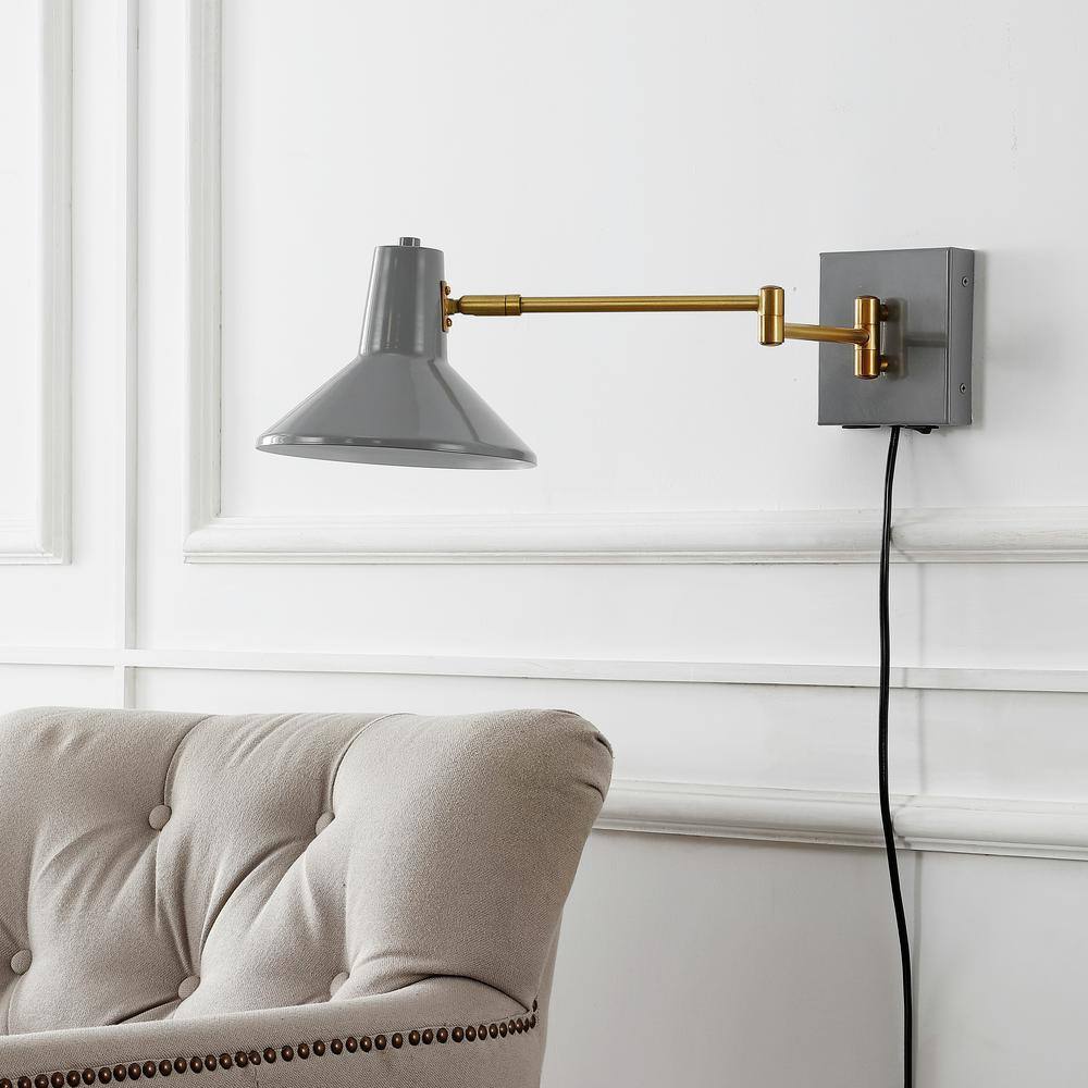 Black Iron Swing Arm Plug-In Wall Sconce with USB Port