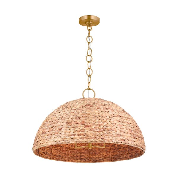 Generation Lighting Cay Extra Large 3-Light Burnished Brass Pendant Light with Sea Grass Shade