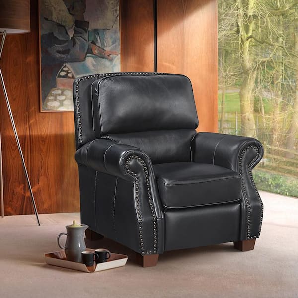 Lazzara Martina Black Leather Manual Push Back Recliner 8448BLK