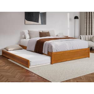 Barcelona Light Toffee Natural Bronze Solid Wood Frame Queen Panel Platform Bed with Twin XL Trundle