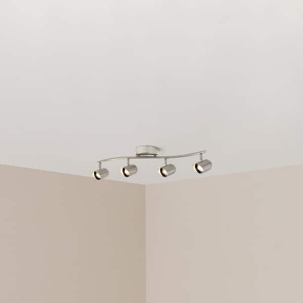 Hampton Bay 4-Light Brushed Nickel LED Dimmable Fixed Track Lighting Kit with Wave Bar Metal Shade