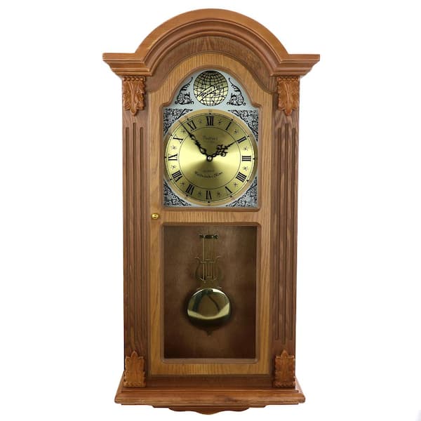Bedford Clock Collection Honey Oak Chiming Pendulum Wall Clock