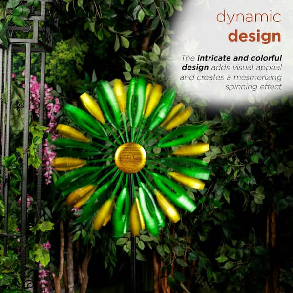 Alpine Corporation 85 in Tall Metal Flower Kinetic Wind Spinner