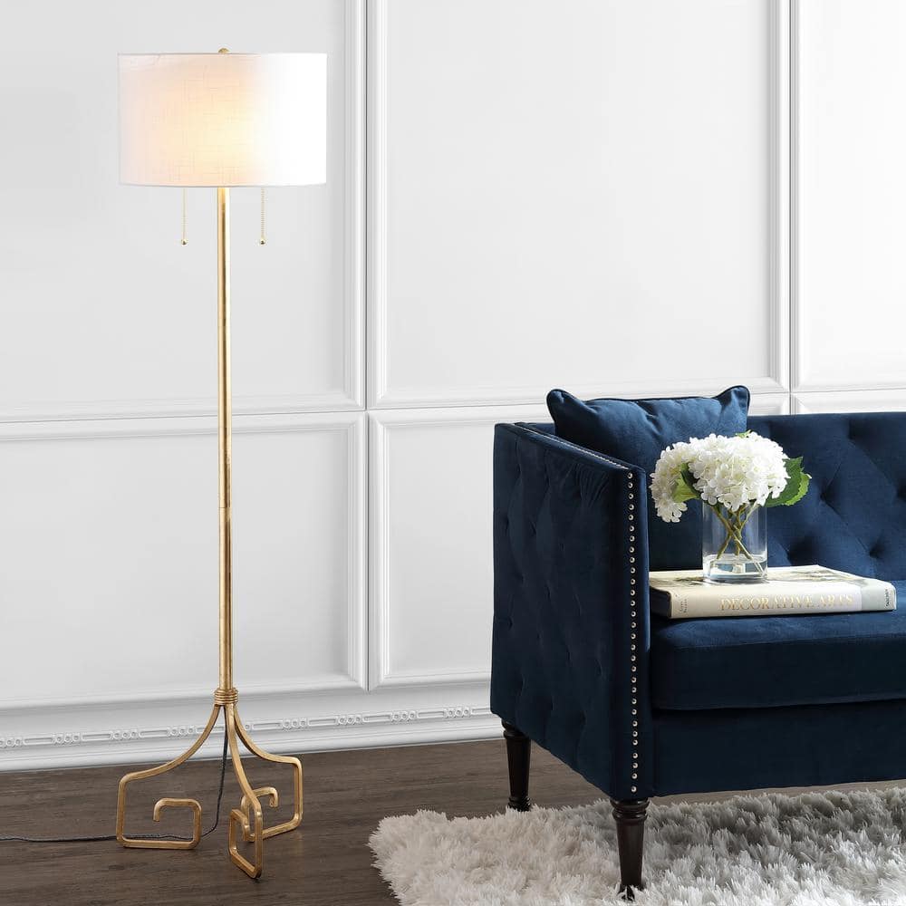 Newman Classic Gold Leaf 61.5" Metal LED Floor Lamp with Linen Drum Shade