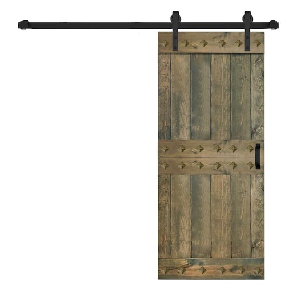 ISLIFE Mid-Century Style 38 in. x 84 in. Aged Barrel Solid Wood Sliding Barn Door with Hardware Kit - Assembly Needed