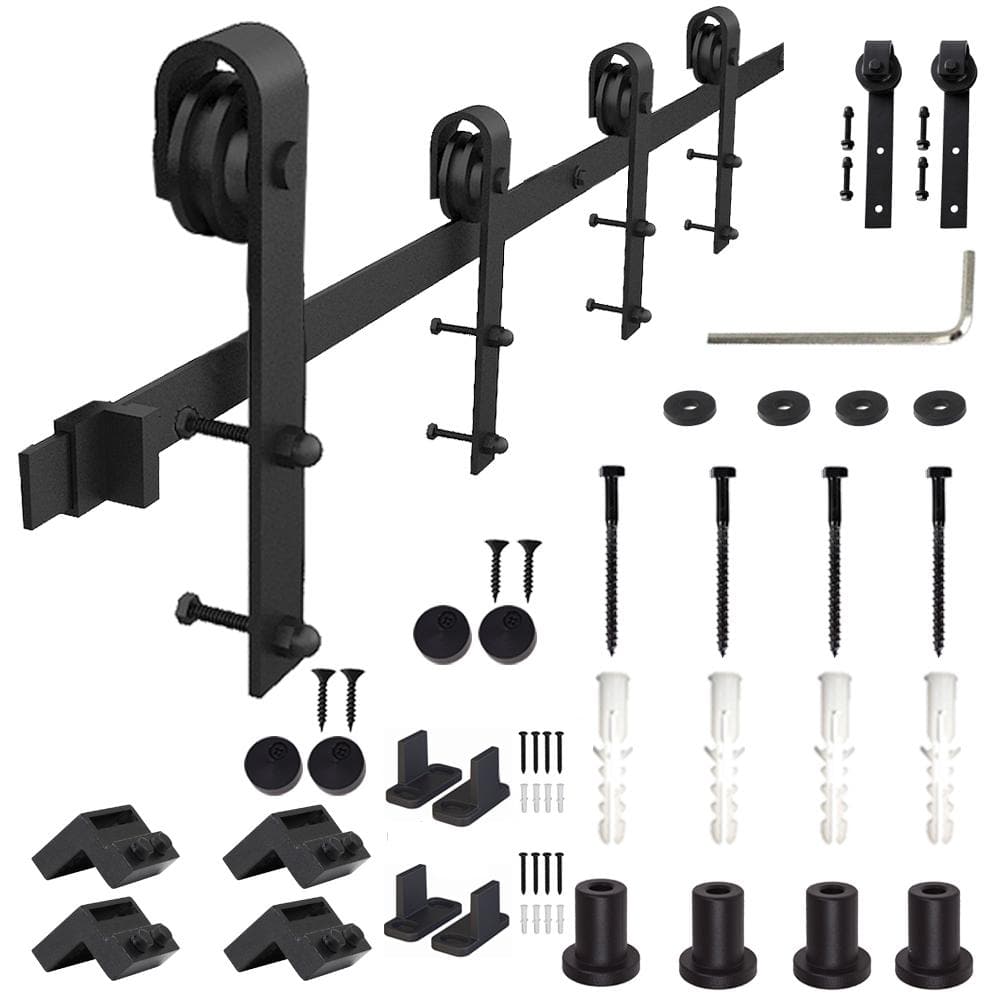 10 ft./120 in. Frosted Black Sliding Barn Door Hardware Track Kit for Double Doors with Non-Routed Floor Guide price history on PriceWatchPro