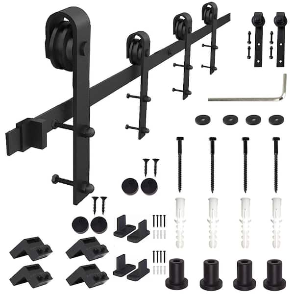 WINSOON 10 ft./120 in. Frosted Black Sliding Barn Door Hardware Track Kit for Double Doors with Non-Routed Floor Guide