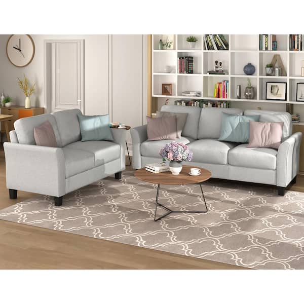 3 Seater Sofa Set For Living Room, 3 Piece Gray Leather Sofa Set