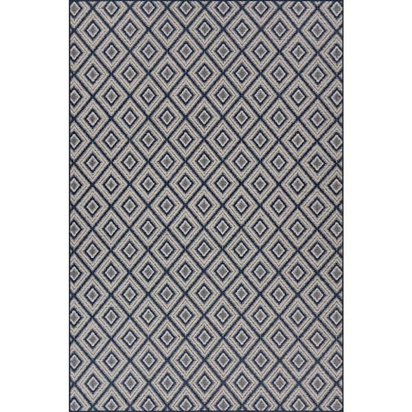 Sorisse Diamond Navy 8 ft. x 10 ft. Outdoor Area Rug