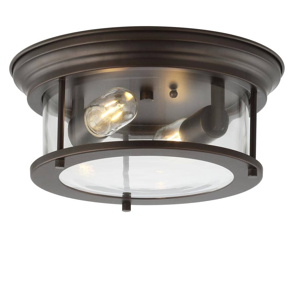 Elegant 13.25" Oil Rubbed Bronze Glass Drum Flush Mount LED Light