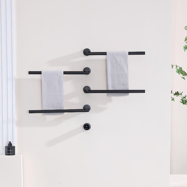 4-Bar Towel Holders Screw-In Electric Plug-In Towel Warmer in Matte Black