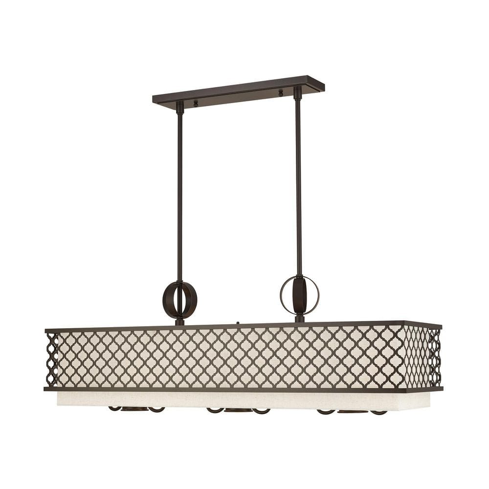Arabesque English Bronze 9-Light Linear Chandelier with Fabric Shades