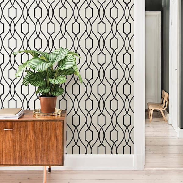 Evelyn Black Trellis Paper Strippable Roll (Covers 56.4 sq. ft.)
