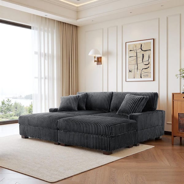 83.44 in. W Modern Square Arm 4-Piece Faux Rabbit Fur Fabric Rectangle Modular Sectional Sofa in Gray