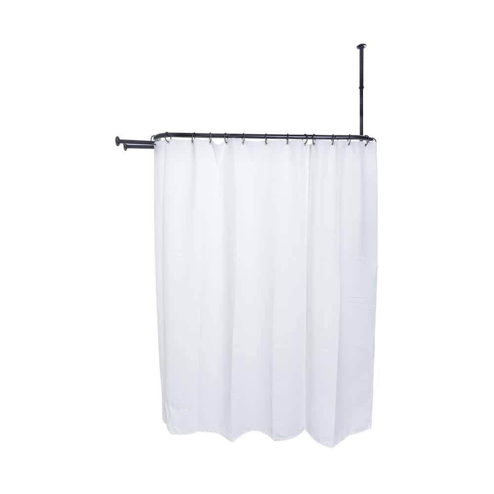 Matte Black and White Aluminum Ceiling Mounted D-Shaped Shower Curtain Rod