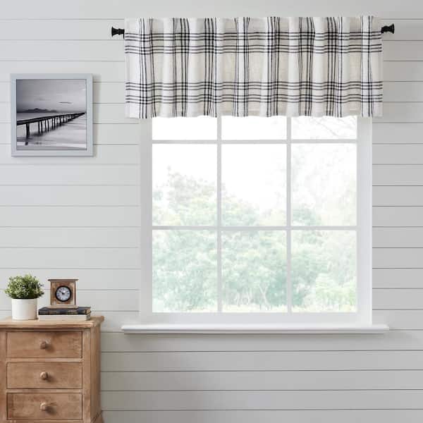 VHC BRANDS Black Plaid 90 in. L x 19 in. W Farmhouse Cotton Valance in Soft Black White