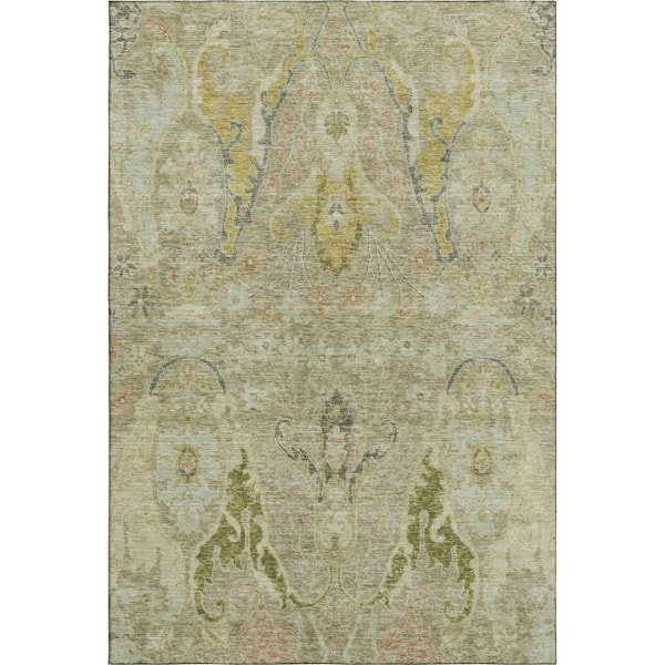 Mayfield Premium Machine Washable Abstract AMF1932 Khaki 10 ft. x 14 ft. Area Rug