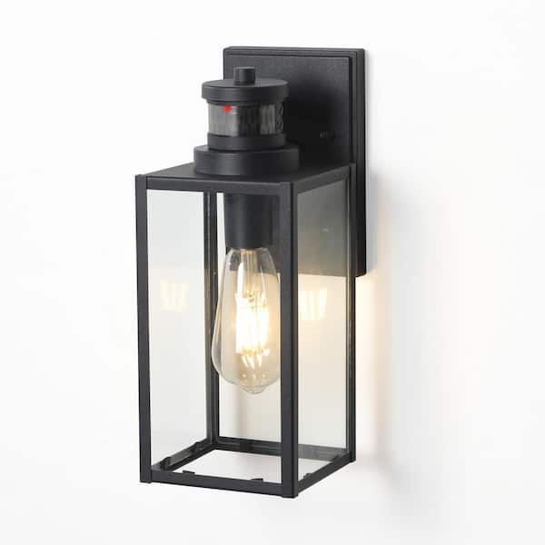 1-Light Matte Black Motion Sensing Outdoor Hardwired Wall Lantern Sconce (Bulb Not Included)