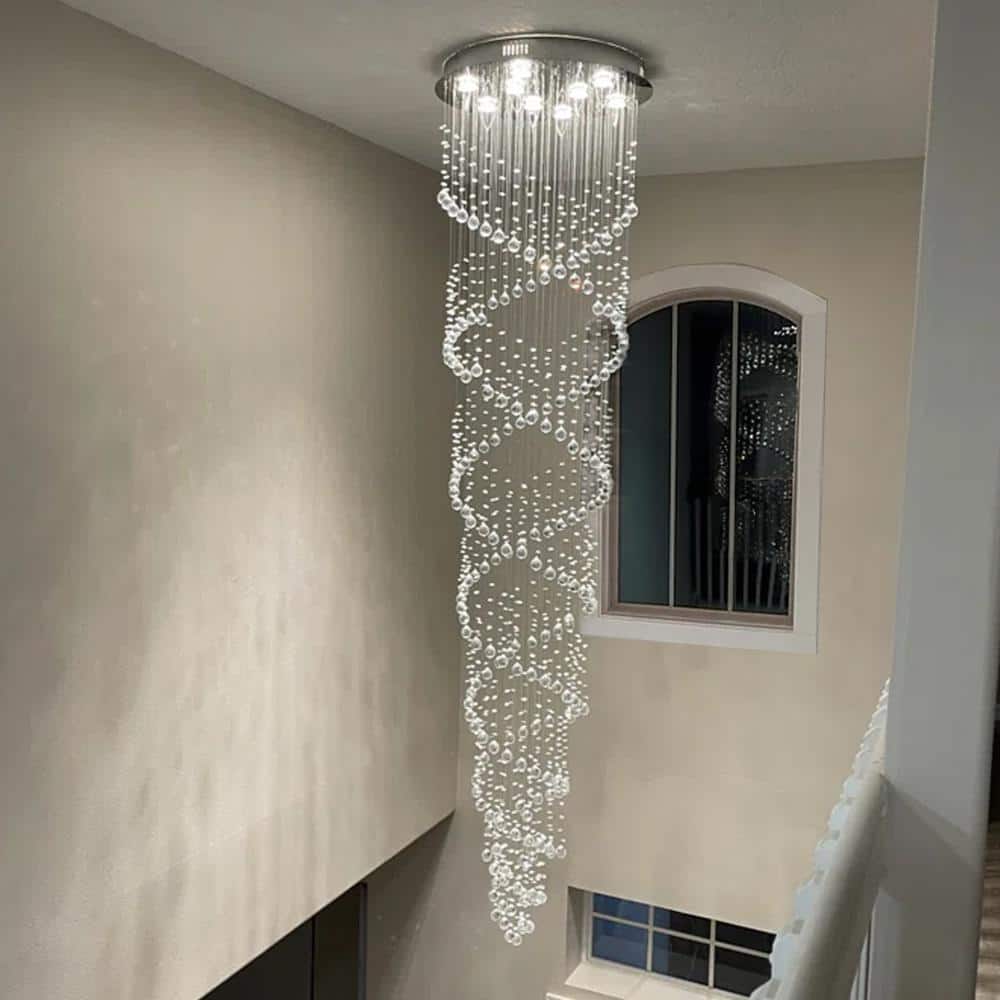 Sima 9-Light Chrome and Crystal Spiral Chandelier