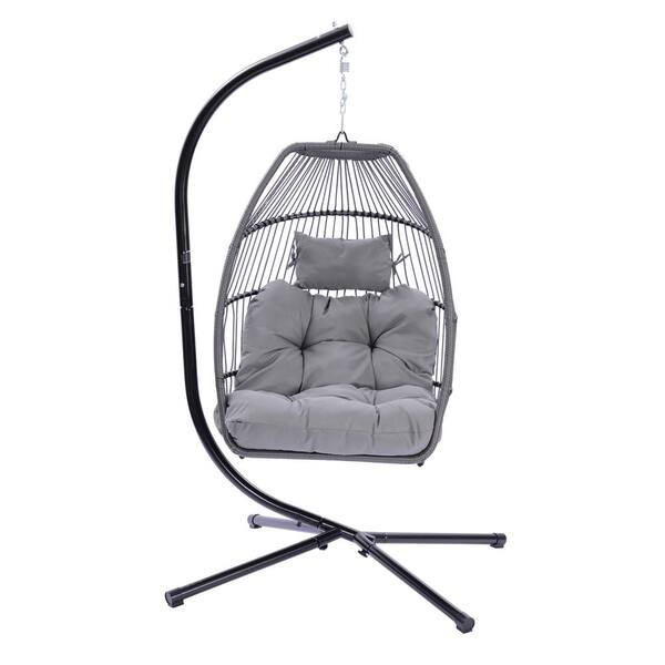 Boosicavelly 42 in. W Outdoor 2-Person Patio Swing Chair with Grey Cushion with Pillow