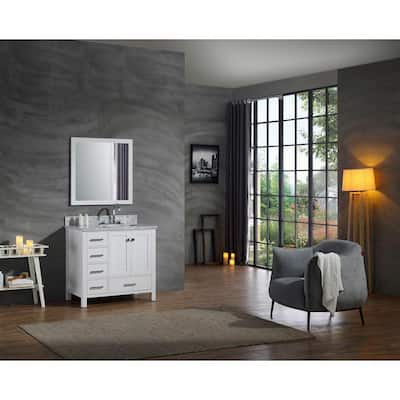 Cambridge 37 in. Bath Vanity in White with Marble Vanity Top in White with White Basin