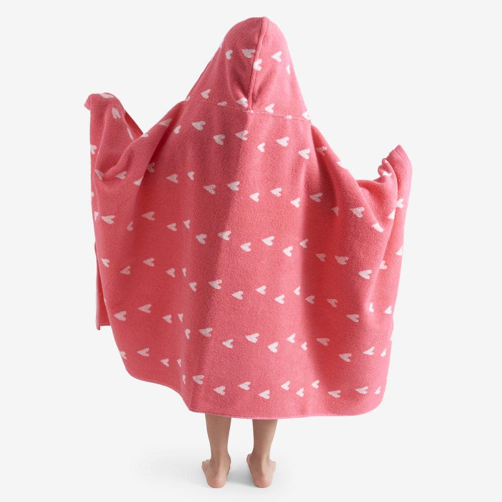 Company Kids by The Company Store Company Kids Hearts Yarn-Dyed Pink Cotton  Single Hooded Towel 59085-OS-PINK - The Home Depot