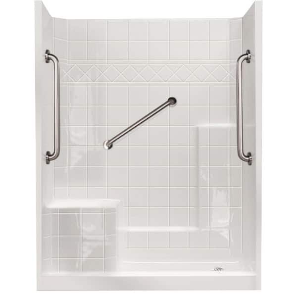 Ella Liberty 60 in. x 33 in. x 77 in. Low Threshold 3-Piece Shower Kit in White with Left Seat, 3 Grab Bars, Right Drain