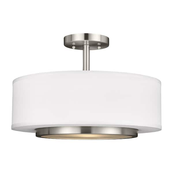 Generation Lighting - Nance 2-Light Brushed Nickel Semi-Flushmount Convertible Pendant with LED Bulbs