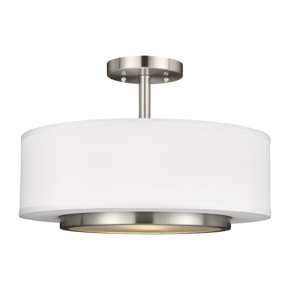 Brushed Nickel 2-Light Drum Pendant with Satin Etched Glass